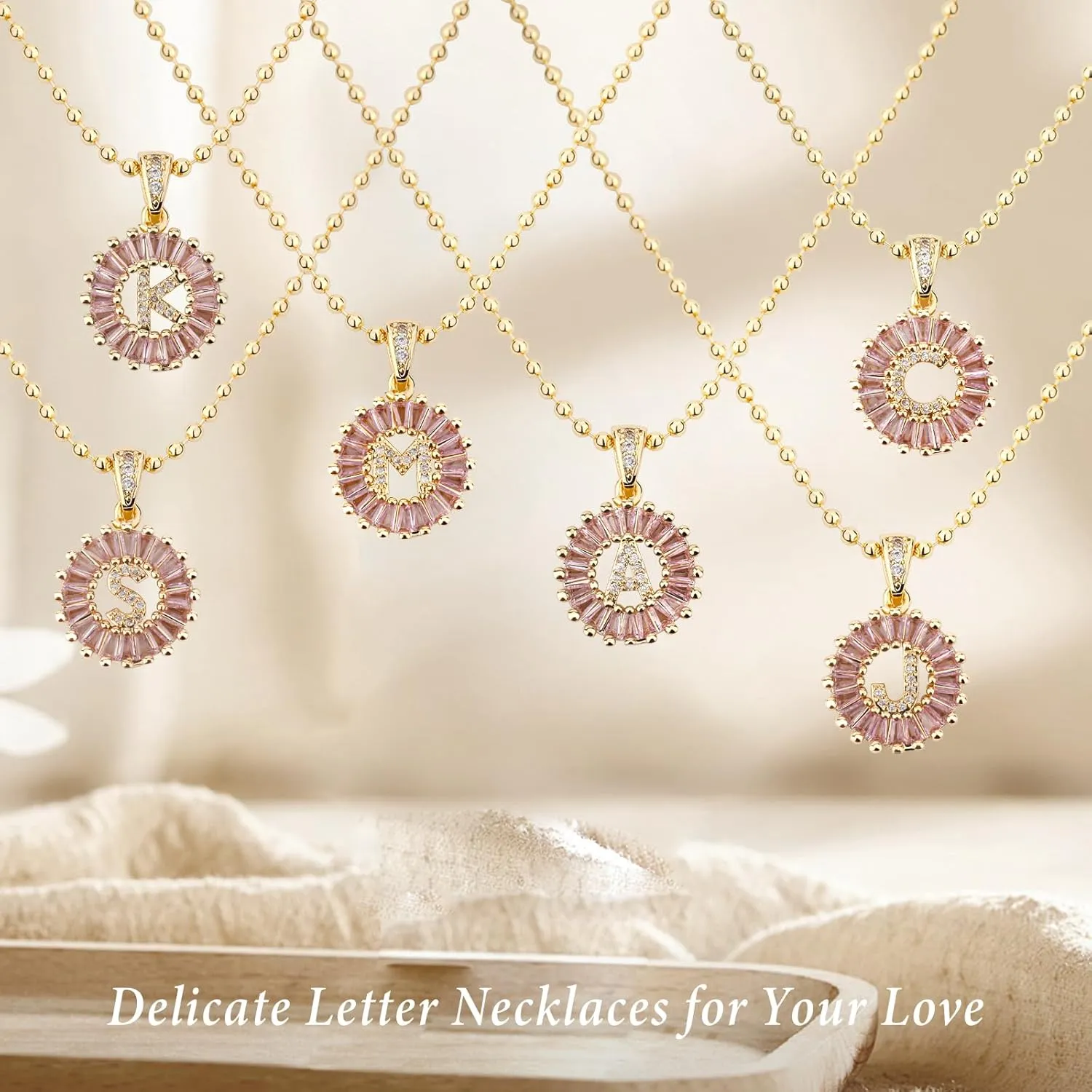 Letter Necklace 14K Gold Plated Birthstone Initial Necklace for Women Alphabet Zirconia Pendant Necklaces Personalized Round Circle Name Jewelry Gifts for Women