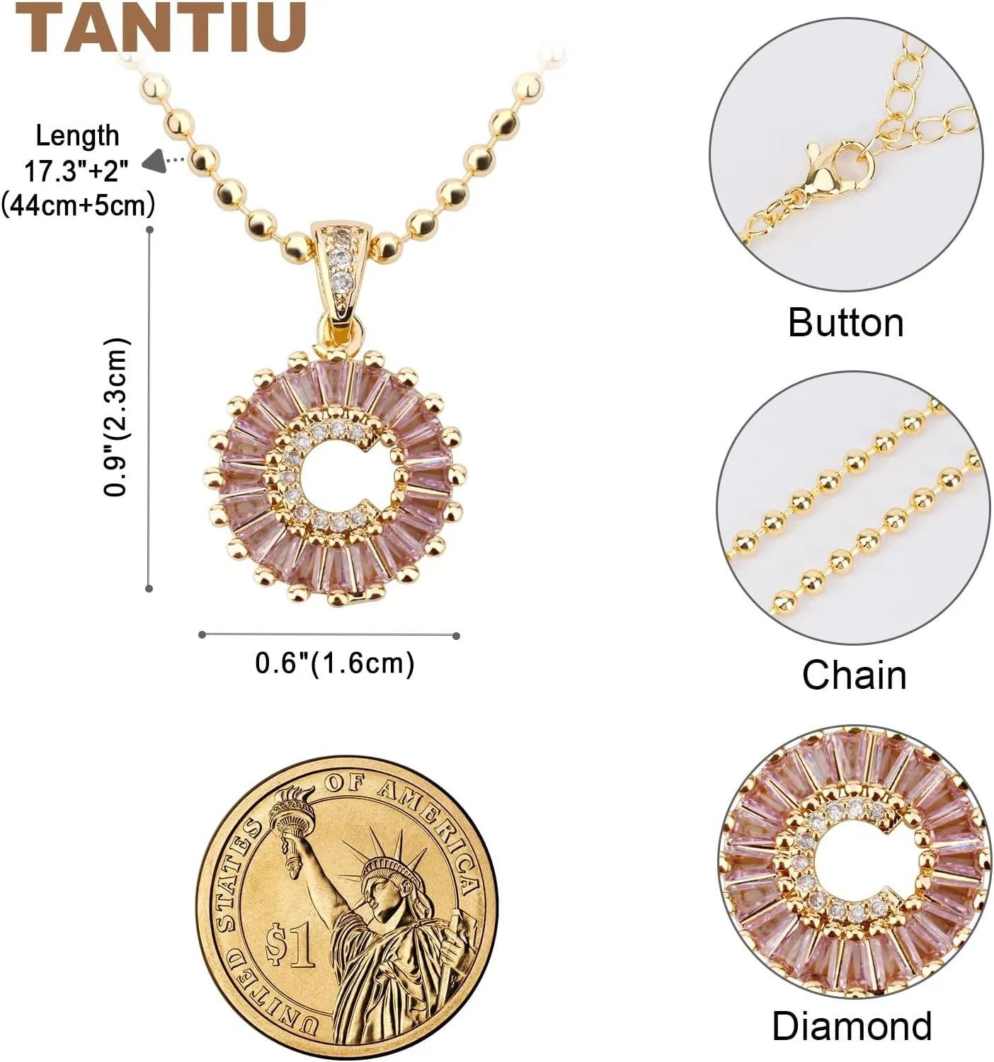 Letter Necklace 14K Gold Plated Birthstone Initial Necklace for Women Alphabet Zirconia Pendant Necklaces Personalized Round Circle Name Jewelry Gifts for Women
