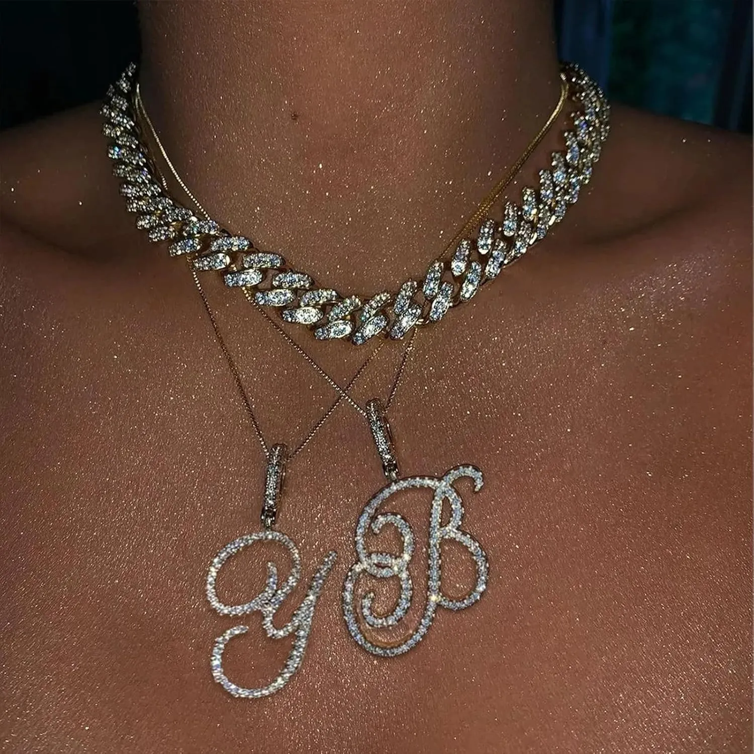 Letter Necklace Y2k Necklace Diamond Necklaces for Women R Necklace Y2k Jewelry Mcbling 2000s Fashion