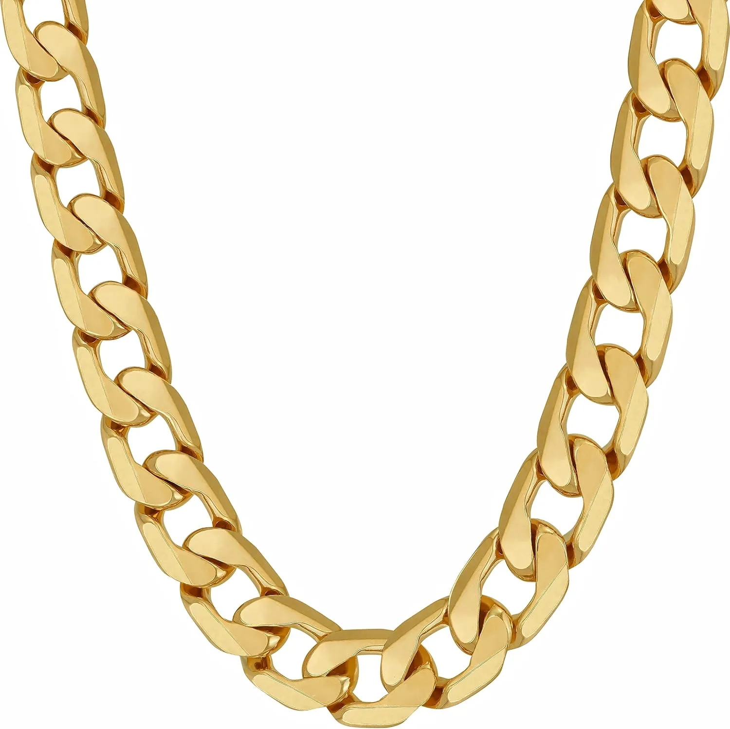 LIFETIME JEWELRY Beveled Cuban Link Curb Chain Necklaces 24k Real Gold Plated (3mm, 6mm & 9.5mm)