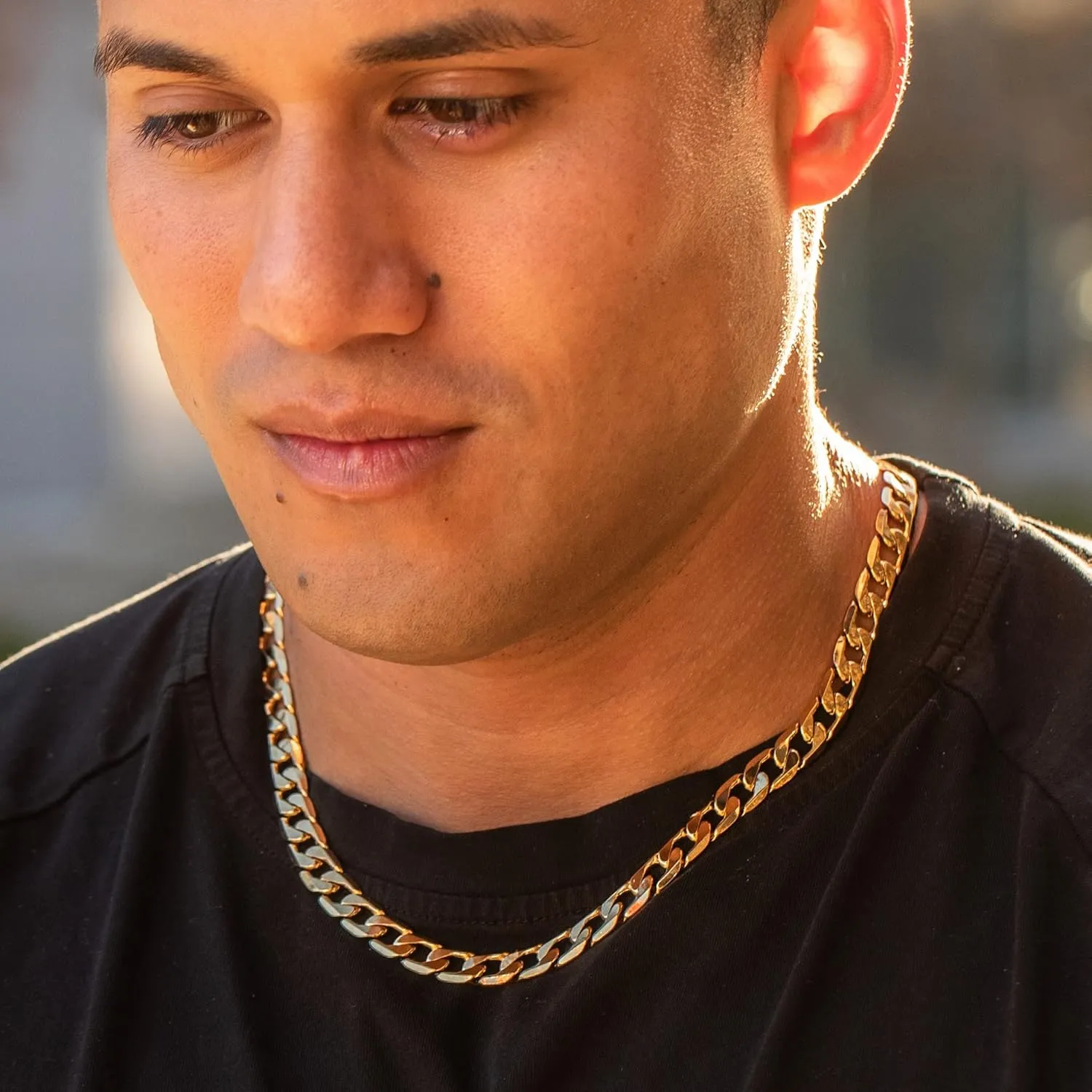 LIFETIME JEWELRY Beveled Cuban Link Curb Chain Necklaces 24k Real Gold Plated (3mm, 6mm & 9.5mm)