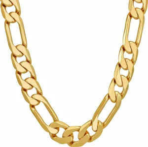 LIFETIME JEWELRY Beveled Figaro Chain Necklaces for Women and Men 24k Real Gold Plated (6.5mm, 8mm, 9.5mm & 11mm)