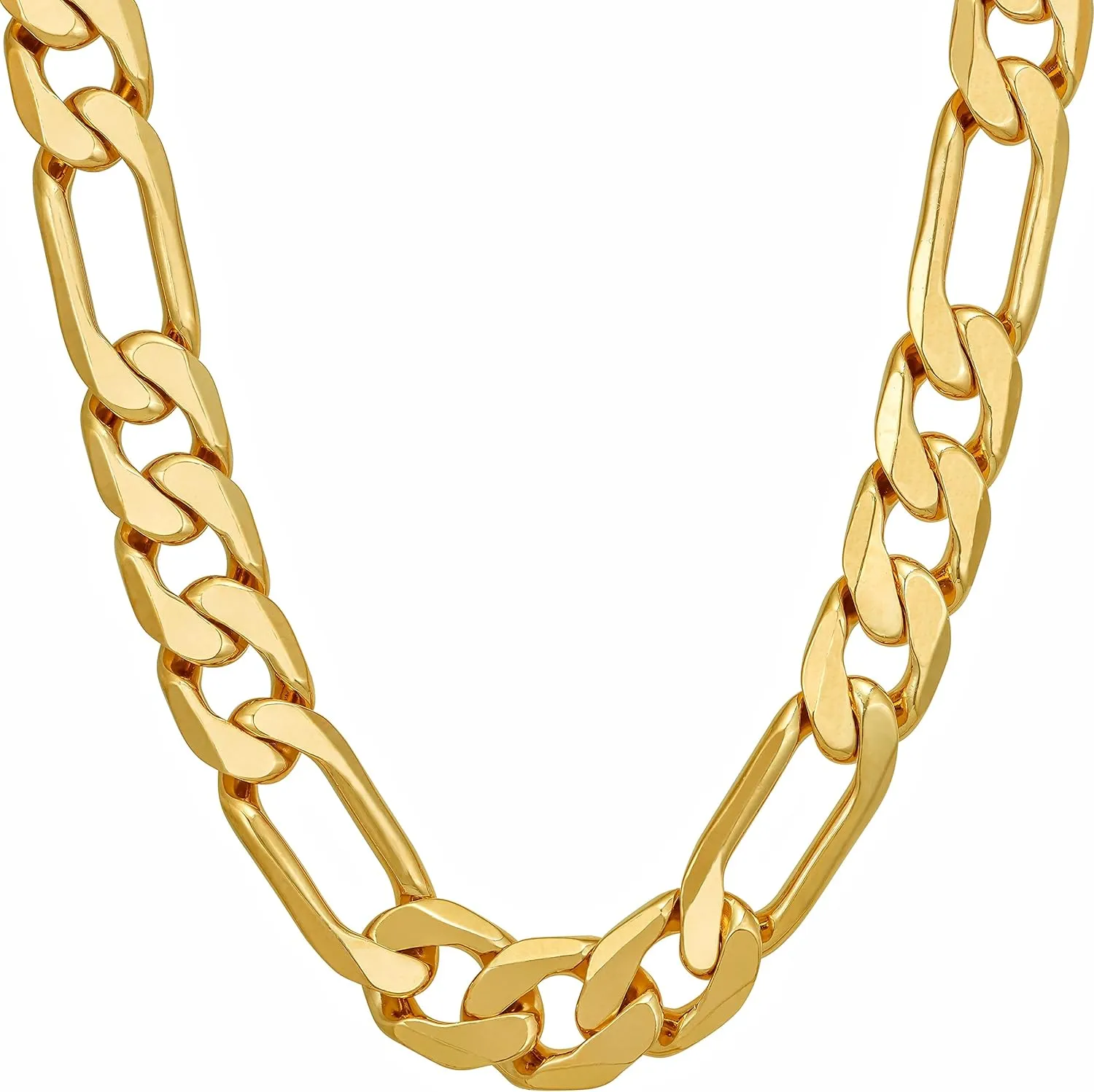 LIFETIME JEWELRY Beveled Figaro Chain Necklaces for Women and Men 24k Real Gold Plated (6.5mm, 8mm, 9.5mm & 11mm)