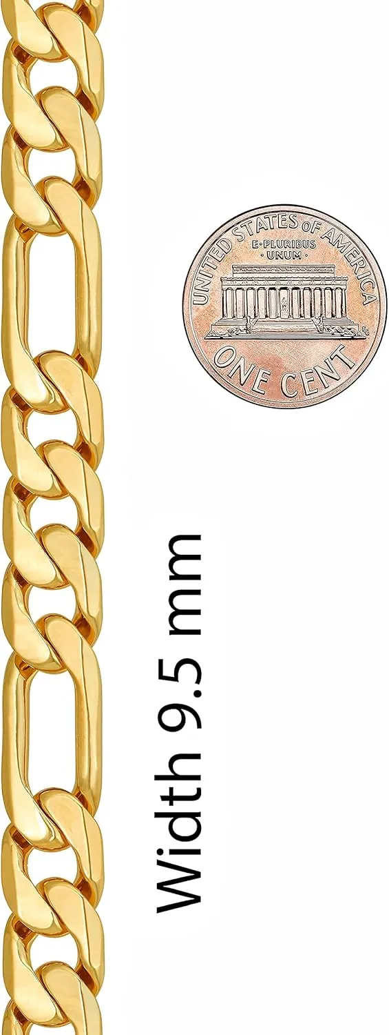 LIFETIME JEWELRY Beveled Figaro Chain Necklaces for Women and Men 24k Real Gold Plated (6.5mm, 8mm, 9.5mm & 11mm)