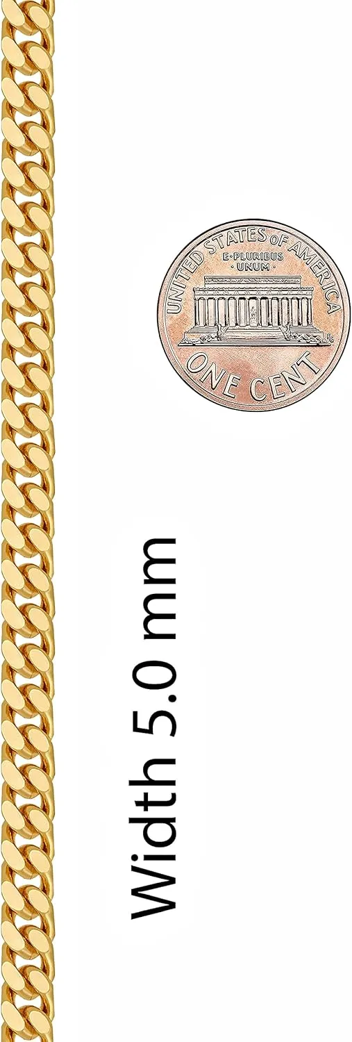 LIFETIME JEWELRY Miami Curb Square Cut Cuban Link Chain Necklaces 24k Gold Plated (5mm & 9.5mm)