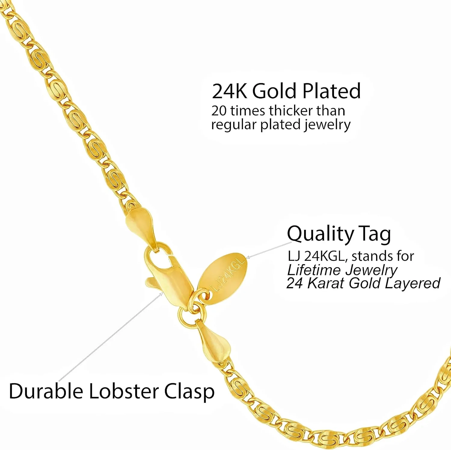 LIFETIME JEWELRY Womens Gold Anklet 24k Gold Plated Diamond Cut Scroll Ankle Bracelet