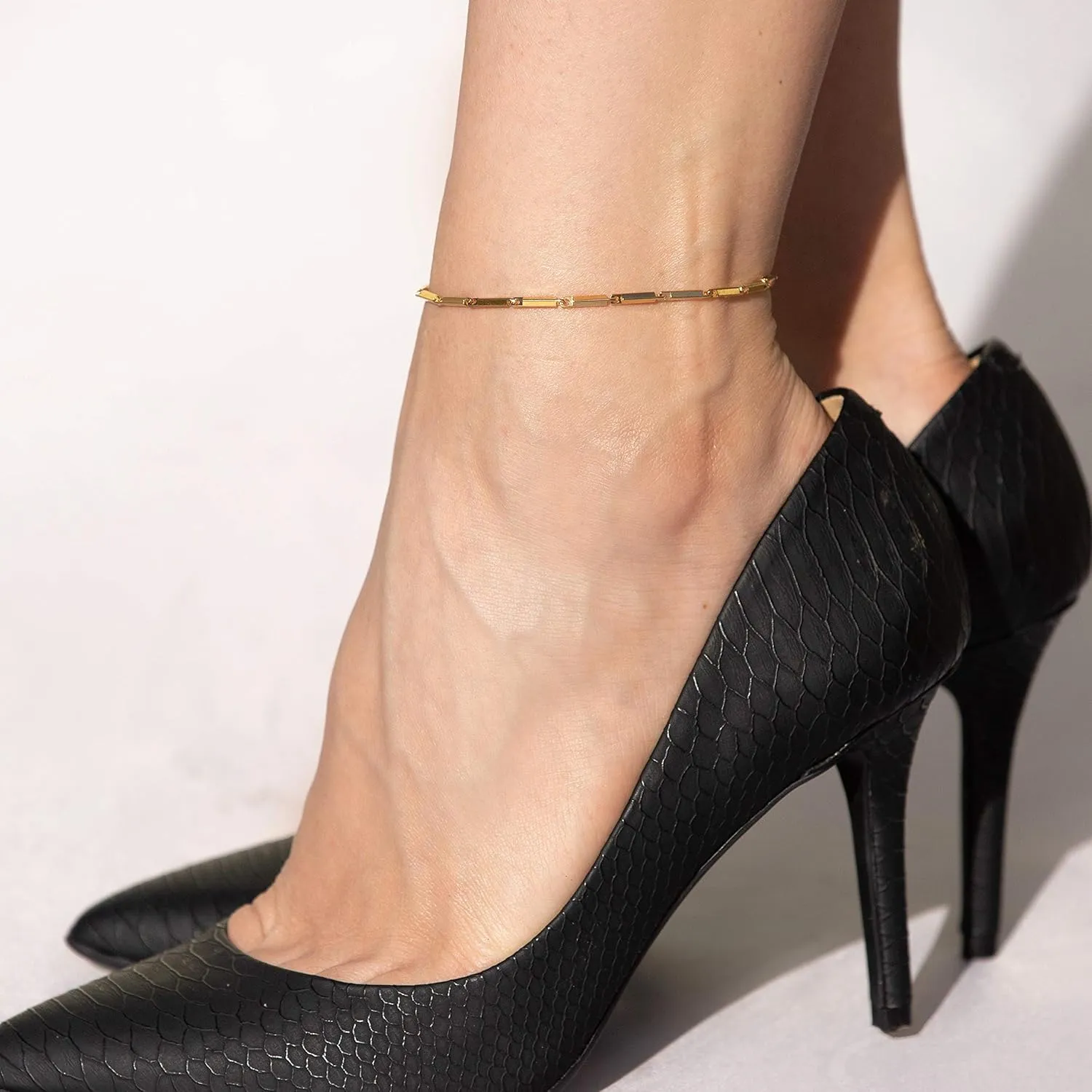 LIFETIME JEWELRY Womens Gold Anklet 2.5mm Bar Link Chain Ankle Bracelet 24k Real Gold Plated