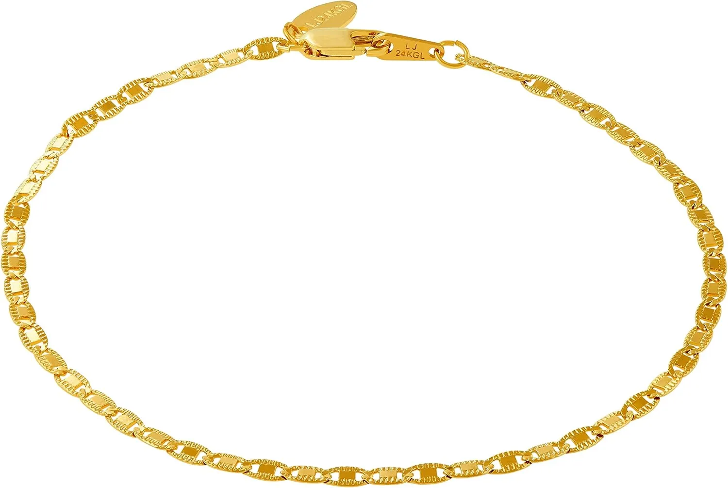 LIFETIME JEWELRY Womens Gold Anklet 2.5mm Flat Mariner Link Ankle Bracelet 24k Real Gold Plated