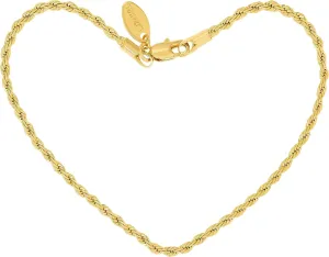 LIFETIME JEWELRY Womens Gold Anklet 2mm Rope Chain Ankle Bracelet 24k Real Gold Plated
