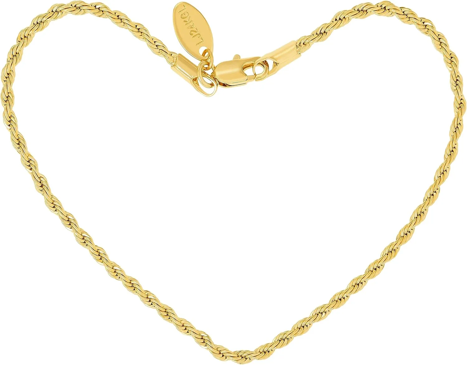 LIFETIME JEWELRY Womens Gold Anklet 2mm Rope Chain Ankle Bracelet 24k Real Gold Plated