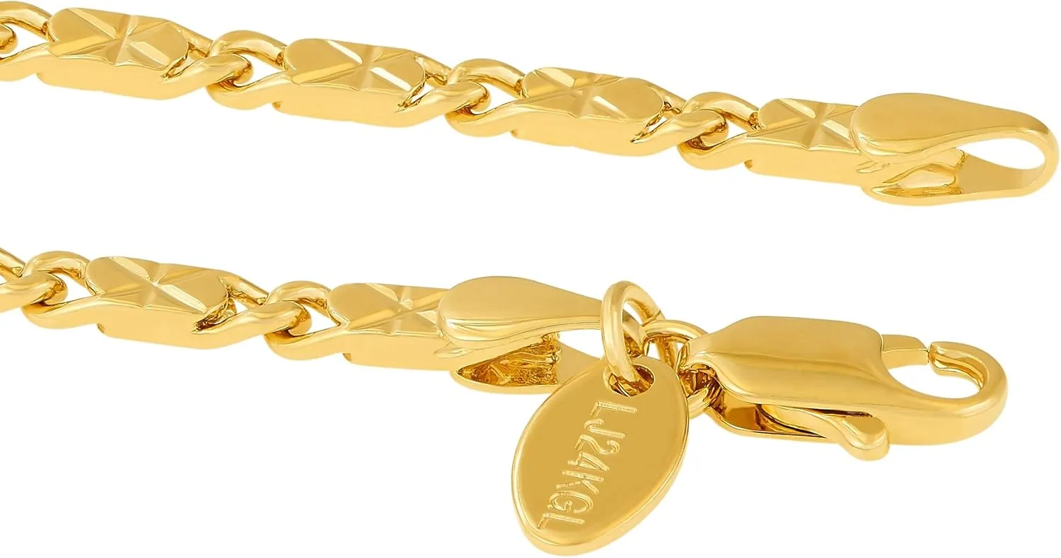 LIFETIME JEWELRY Womens Gold Anklet 4mm Diamond Cut Star Flat Link Chain Ankle Bracelet 24k Gold Plated