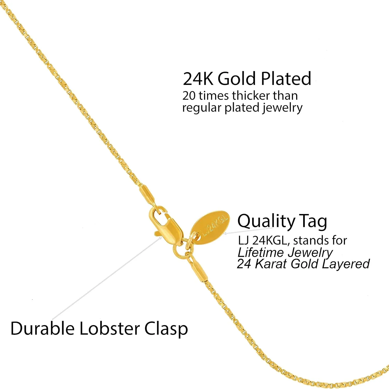 LIFETIME JEWELRY Womens Gold Anklet Twisted Box Chain Ankle Bracelet 24k Real Gold Plated
