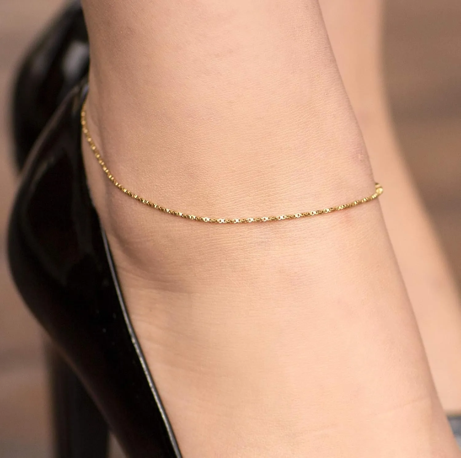 LIFETIME JEWELRY Womens Gold Anklet Twisted Box Chain Ankle Bracelet 24k Real Gold Plated