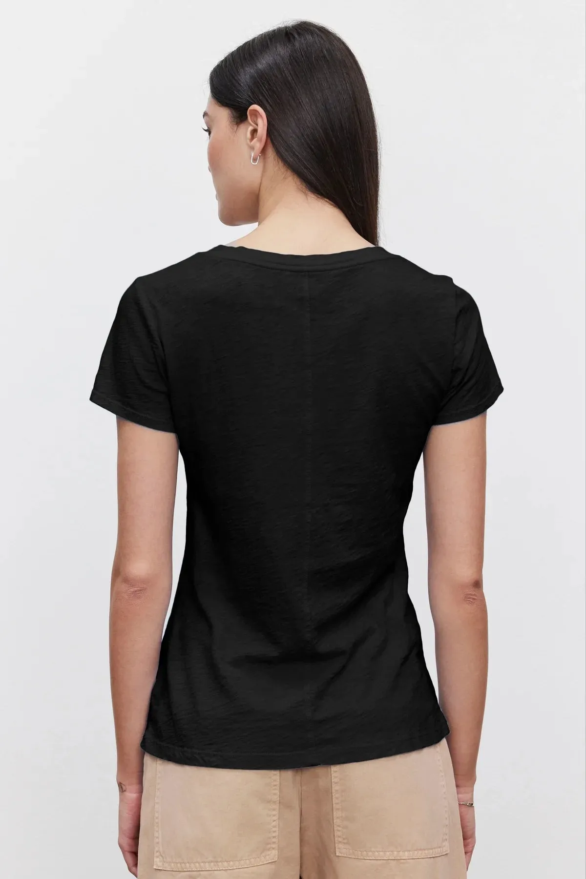 LILITH V-Neck Cotton Slub Tee in Black