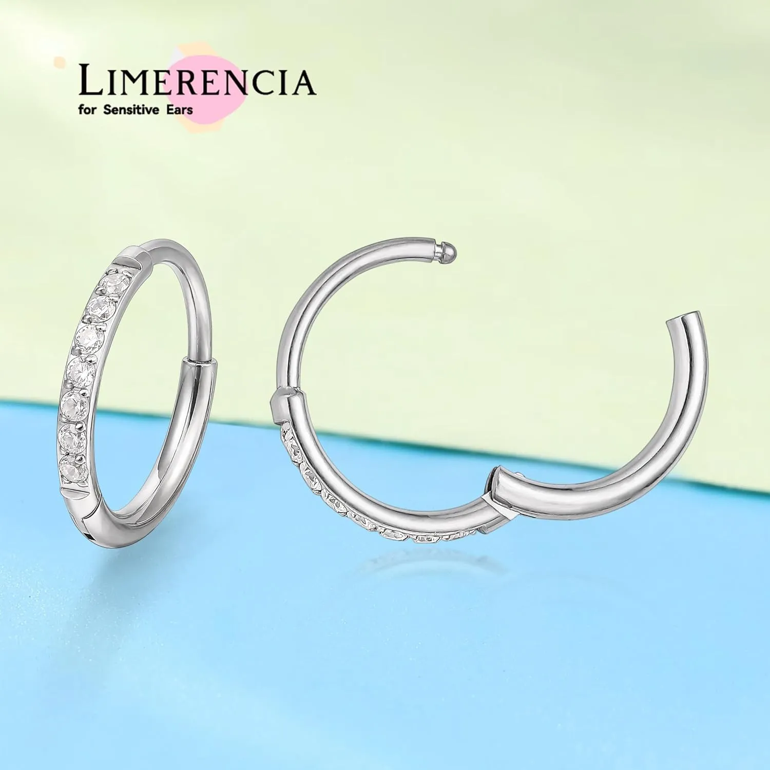 Limerencia Small Hoop Earrings for Women, Hypoallergenic Titanium Huggie Hoop Earrings Set G23 Piercings Cartilage Earrings Set for Women Sensitive Ears (White CZ Silver, 8mm)