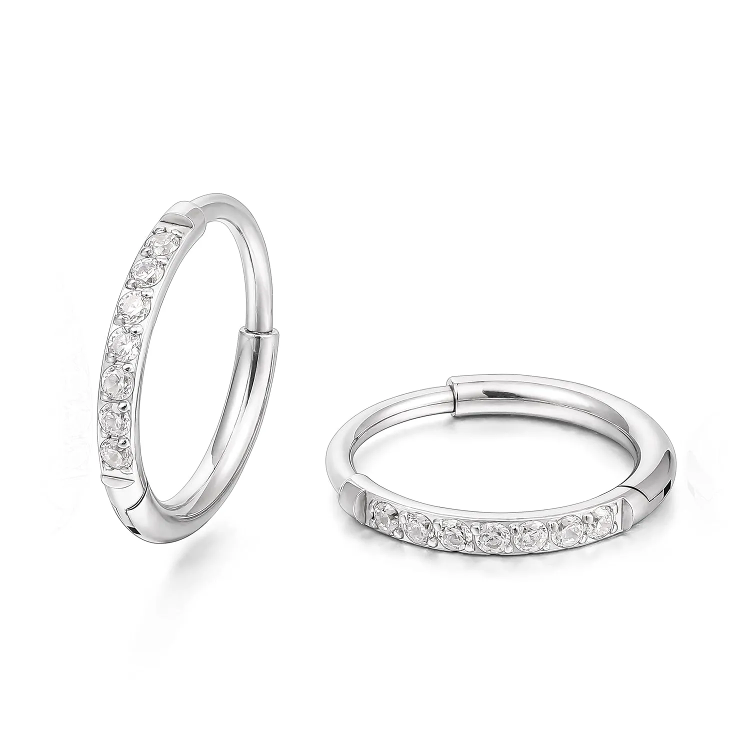 Limerencia Small Hoop Earrings for Women, Hypoallergenic Titanium Huggie Hoop Earrings Set G23 Piercings Cartilage Earrings Set for Women Sensitive Ears (White CZ Silver, 8mm)