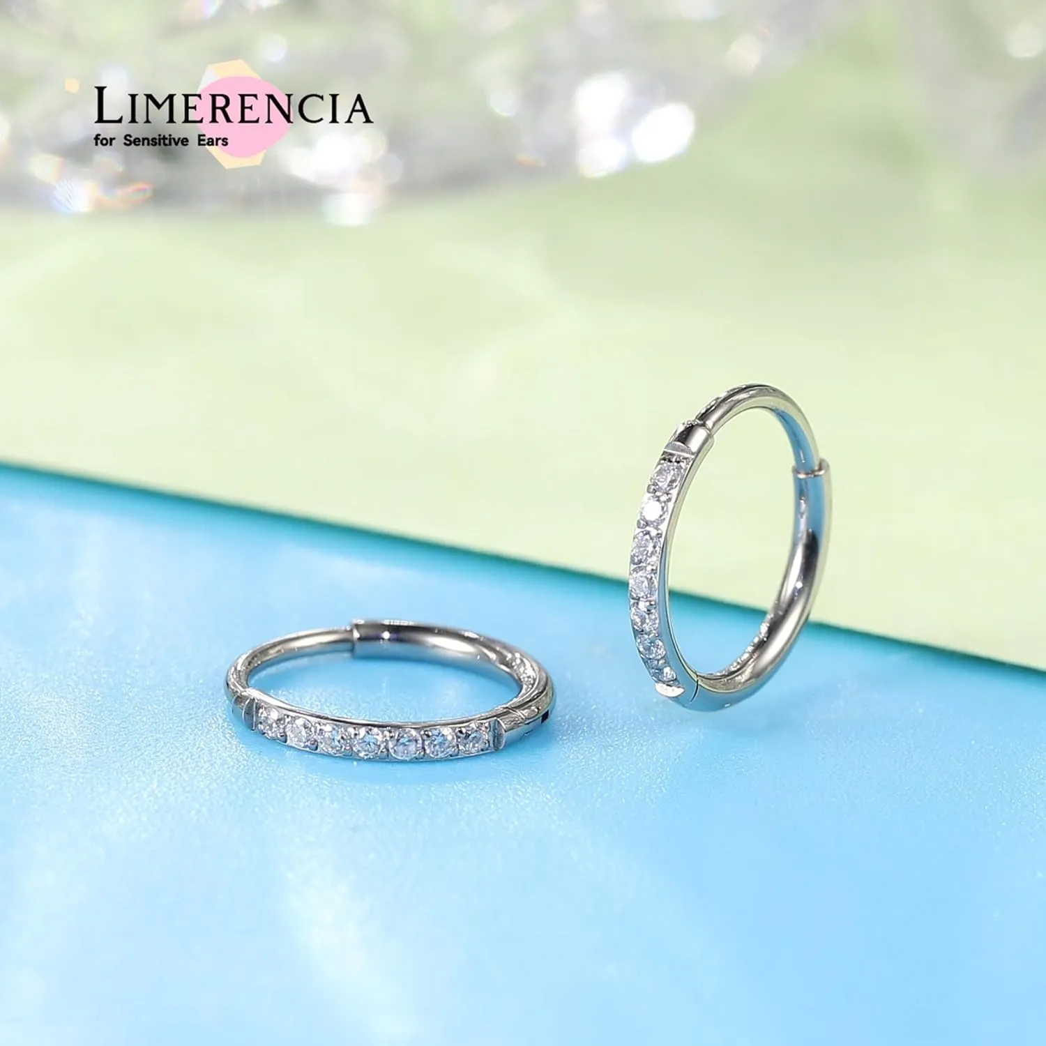 Limerencia Small Hoop Earrings for Women, Hypoallergenic Titanium Huggie Hoop Earrings Set G23 Piercings Cartilage Earrings Set for Women Sensitive Ears (White CZ Silver, 8mm)