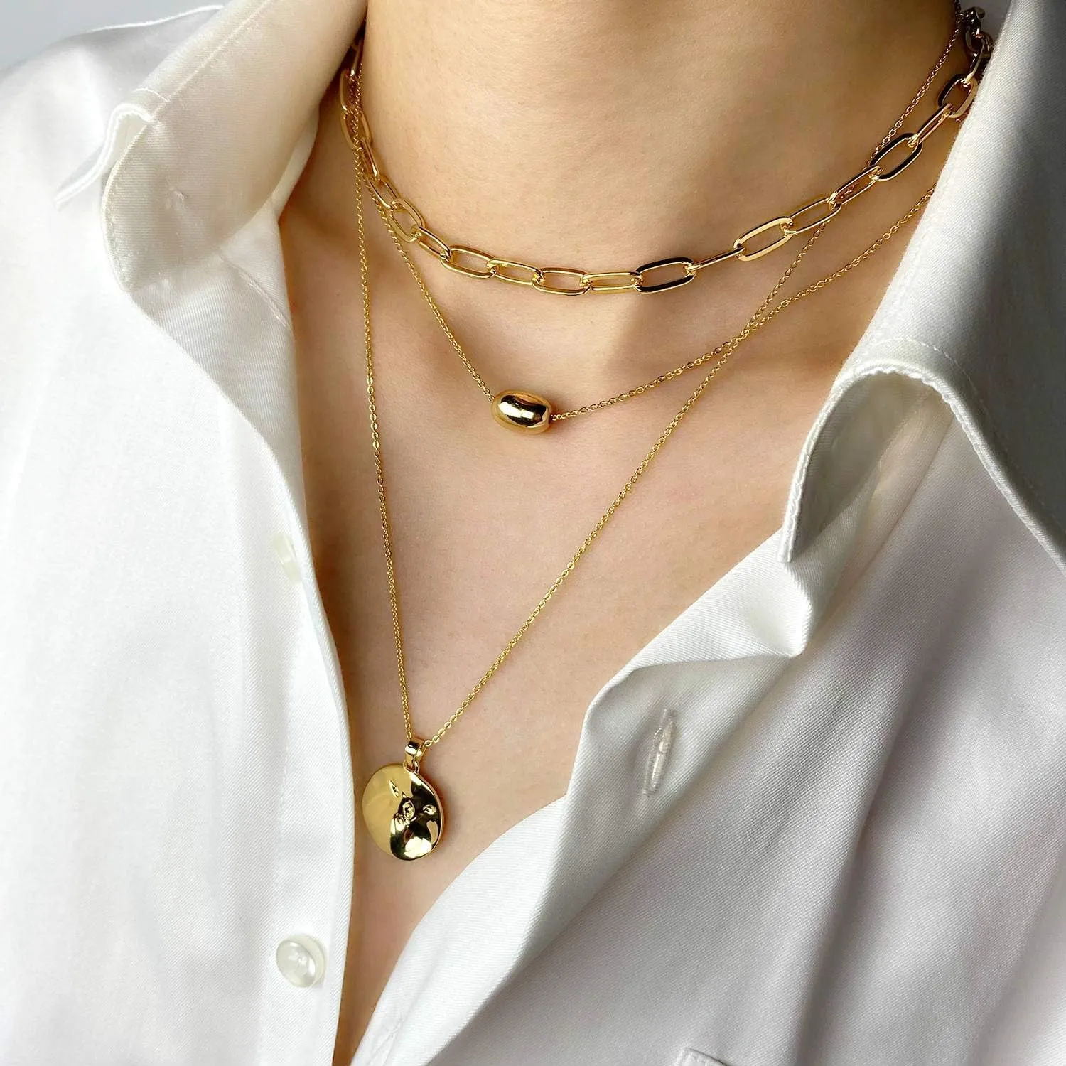 Link Layered Necklace Gold Layering Paperclip Chain Choker for Women