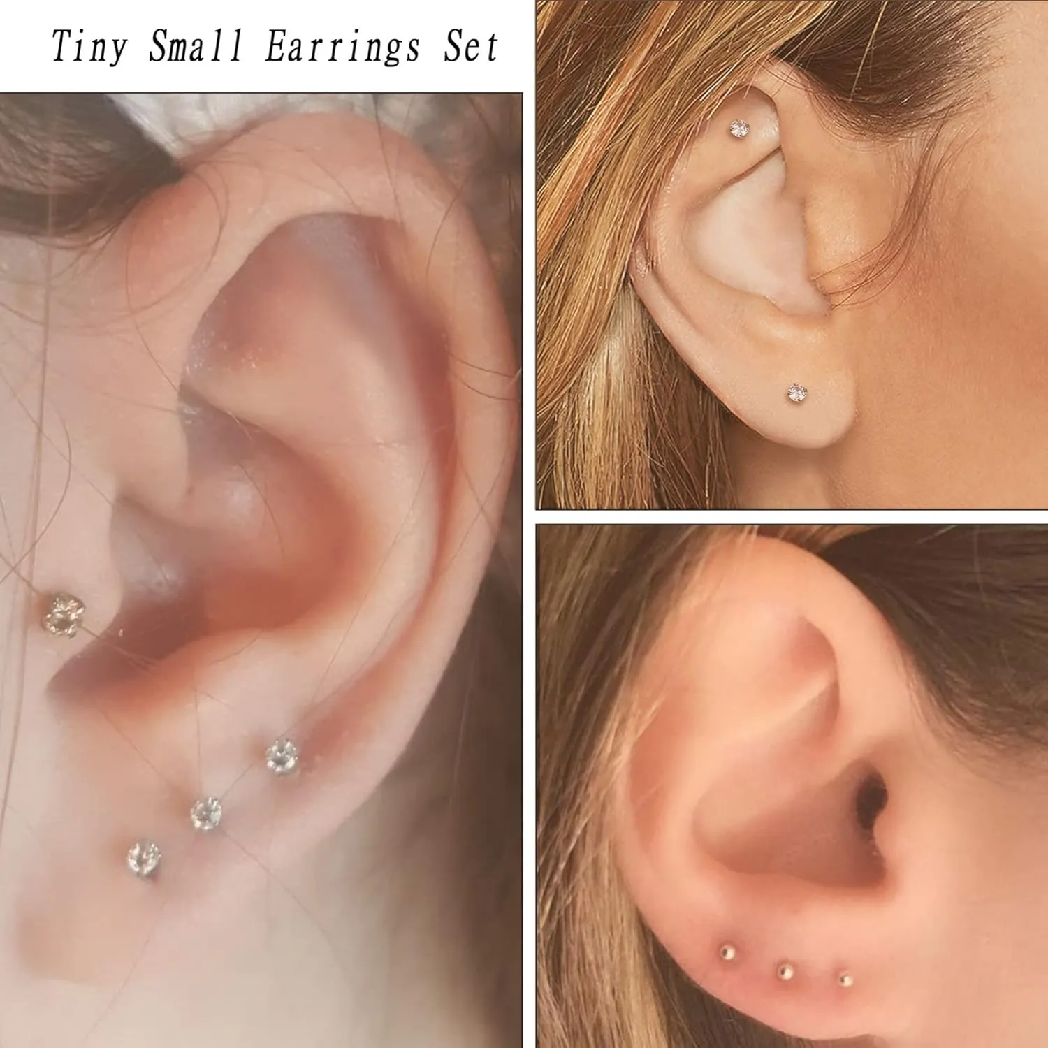 LOLIAS 15 Pairs Tiny Surgical Steel Gold Stud Earrings, Comfortable Screw Back Flat Back Earrings with CZ Dot Ball Stones, 2mm, 20G