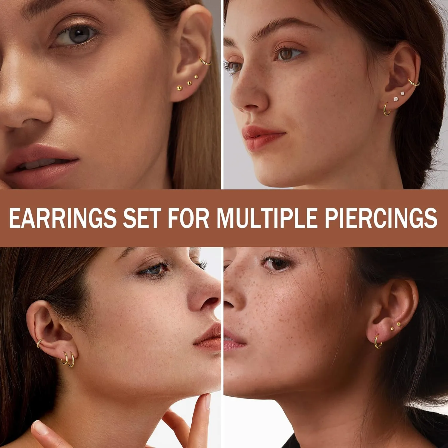 LOLIAS Small Hypoallergenic Flat Back Stud Earrings for Women Men 14K Gold Plated Surgical Stainless Steel Earring Sets Tiny Screw Back Cartilage Earring