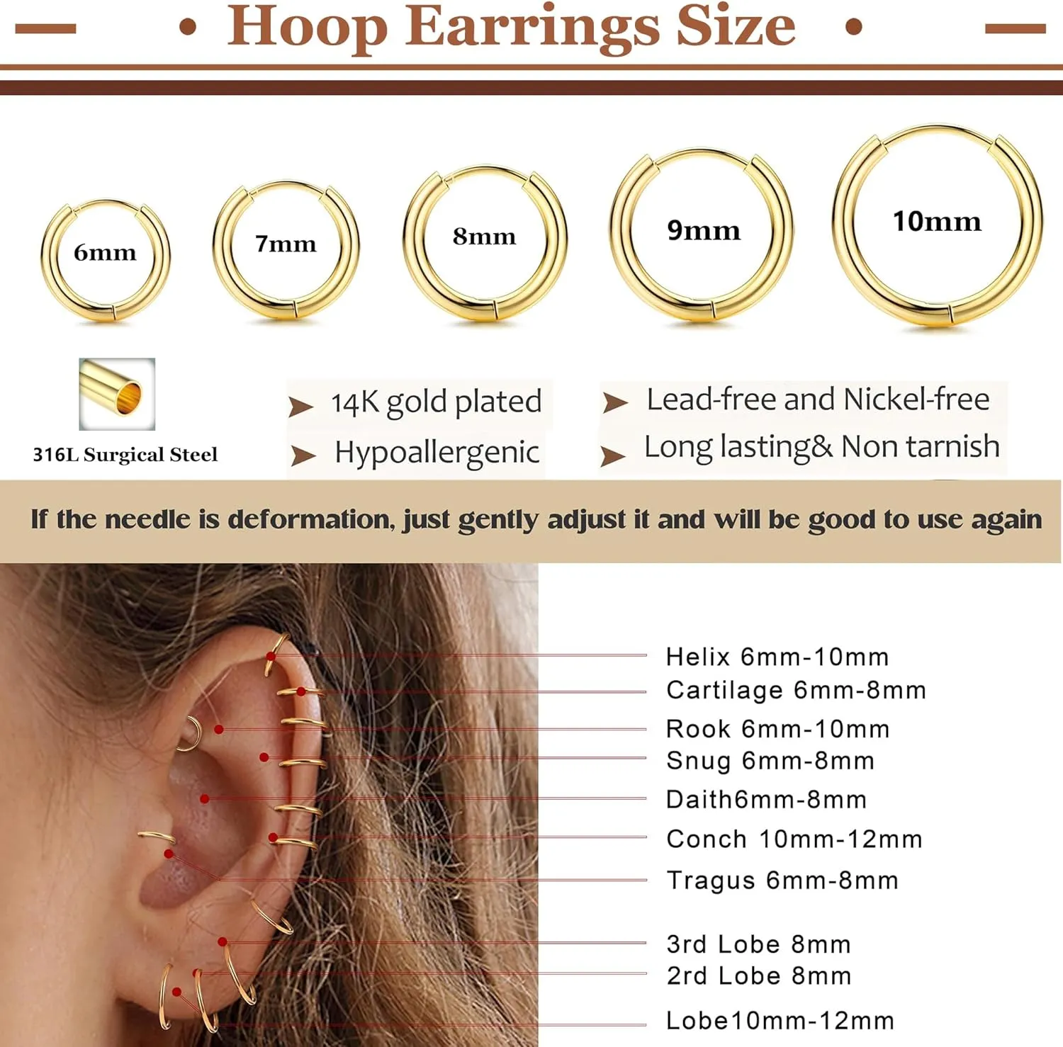 LOLIAS Small Hypoallergenic Flat Back Stud Earrings for Women Men 14K Gold Plated Surgical Stainless Steel Earring Sets Tiny Screw Back Cartilage Earring