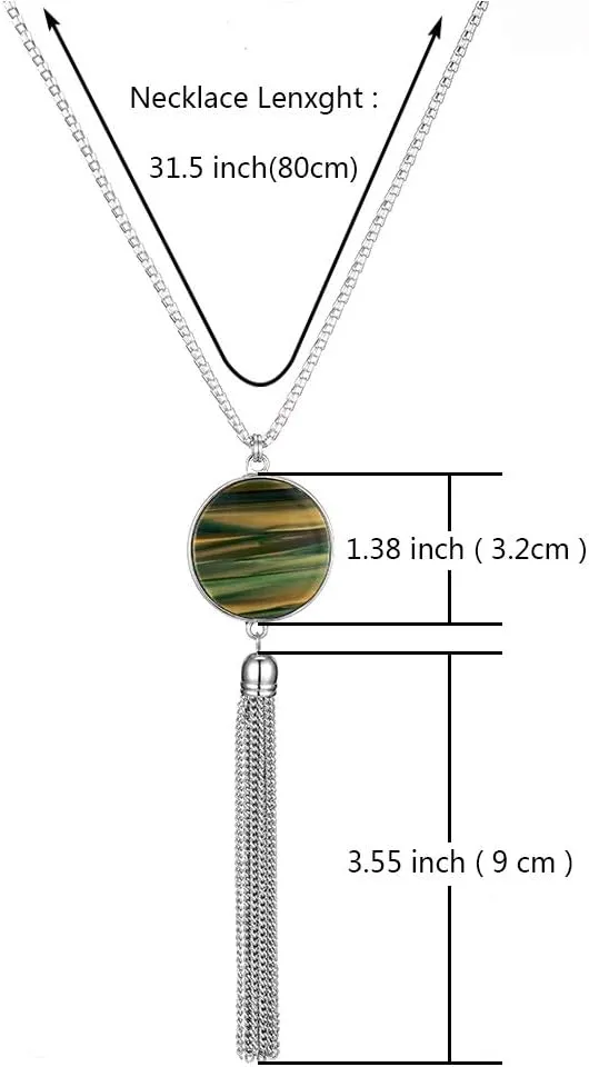 Long Tassel Pendant Necklaces For Women - Faux Pearl Necklace with Silver Chain, Fashion Jewelry For Lady