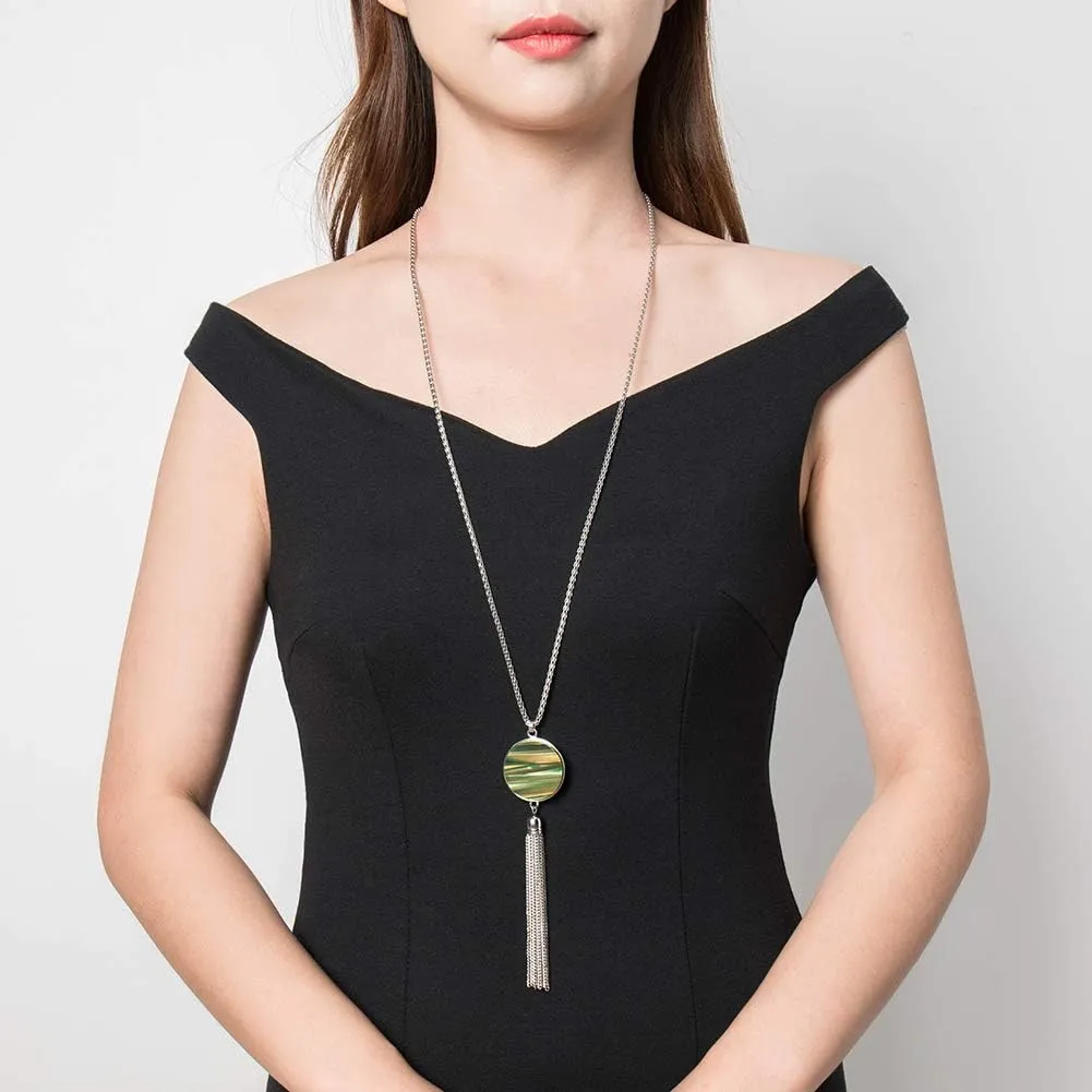 Long Tassel Pendant Necklaces For Women - Faux Pearl Necklace with Silver Chain, Fashion Jewelry For Lady
