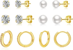 LOUMILEO 6 Pairs Pearl Earrings Set Hypoallergenic Small Sterling Silver Stud Earrings for Women Man 3-10MM Tiny Cartilage Piercing Pearl Studs for Multiple Piercing