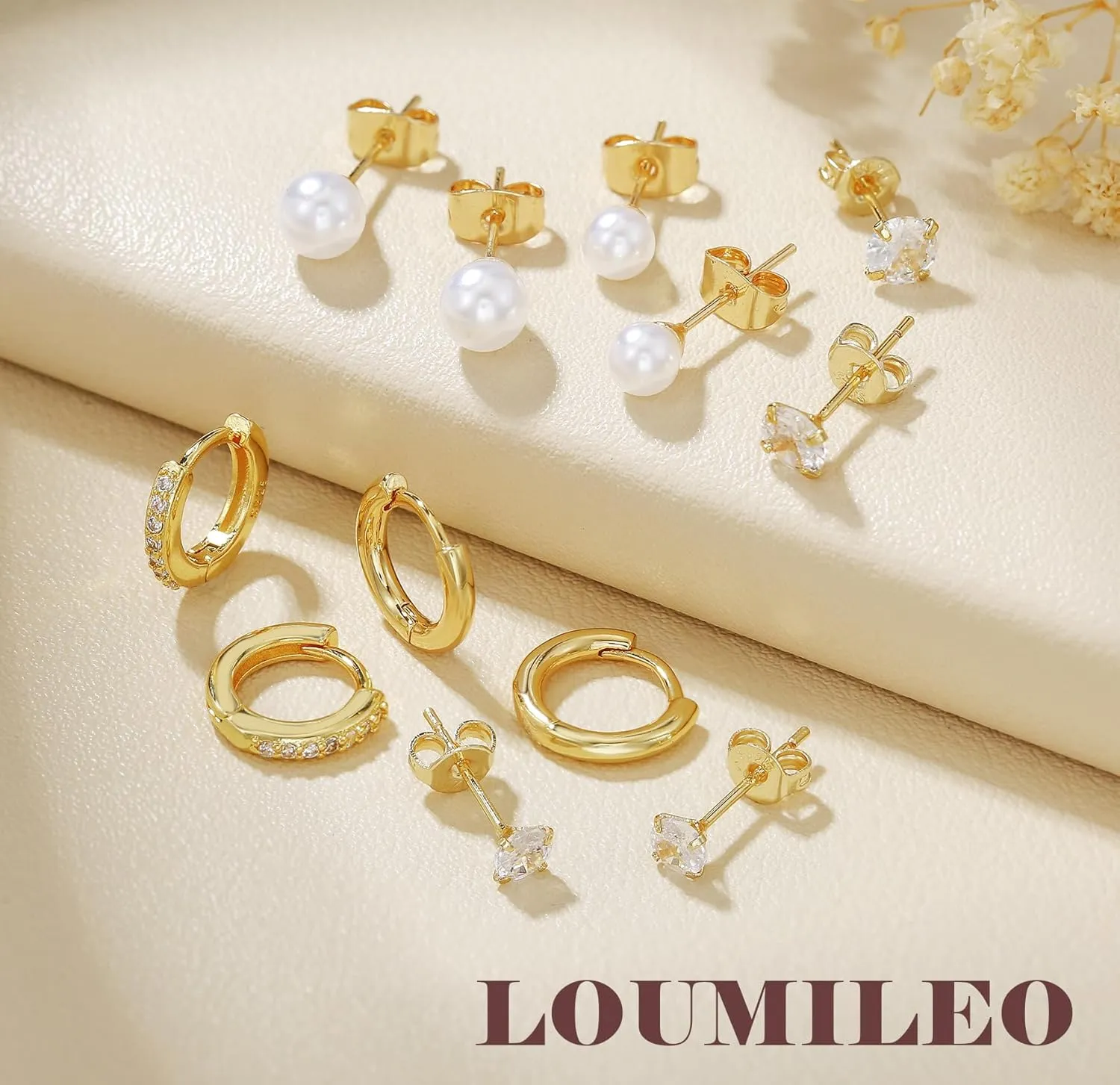 LOUMILEO 6 Pairs Pearl Earrings Set Hypoallergenic Small Sterling Silver Stud Earrings for Women Man 3-10MM Tiny Cartilage Piercing Pearl Studs for Multiple Piercing