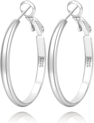 LOUMILEO 925 Sterling Silver Hoop Earrings Big Silver Hoop Earrings Hypoallergenic Large Thin Hoop Earrings for Women Lightweight Silver Hoops Earrings for Women (30/40/45/65/70mm)