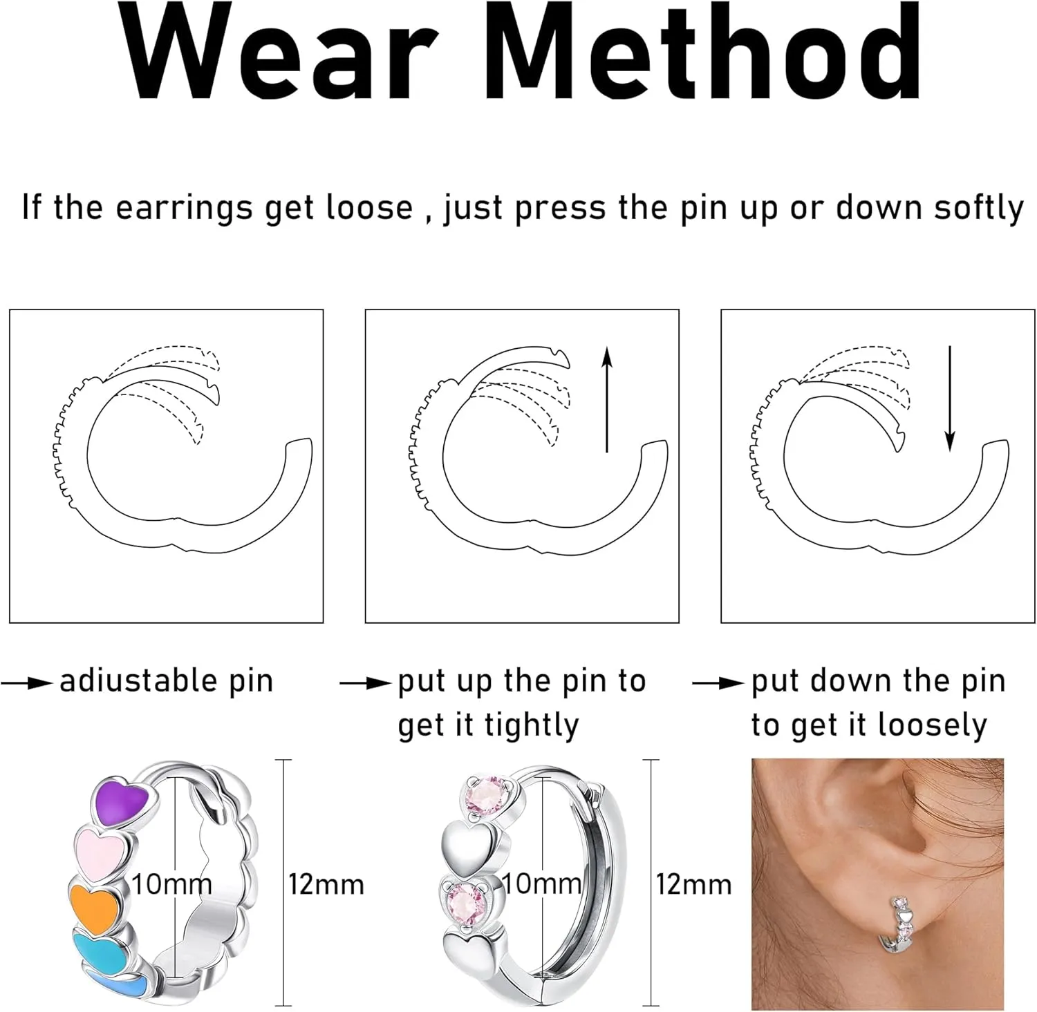 LOYALLOOK Screw Back Earrings Stud for Women Surgical Steel Hypoallergenic Cartilage Stud Earrings Tiny Opal CZ Screwback Flat Back Stud Earrings Cute Heart Hoop Earrings Set 20G Over 3 Years Old