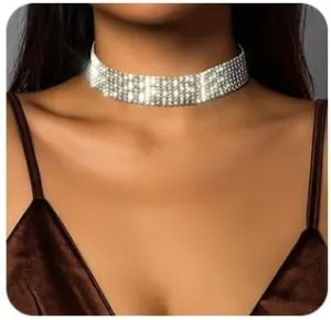 LUXCASTLE Rhinestone Choker Necklaces Diamond Choker Crystal Choker Necklace Sliver Jewelry for Women and Girls