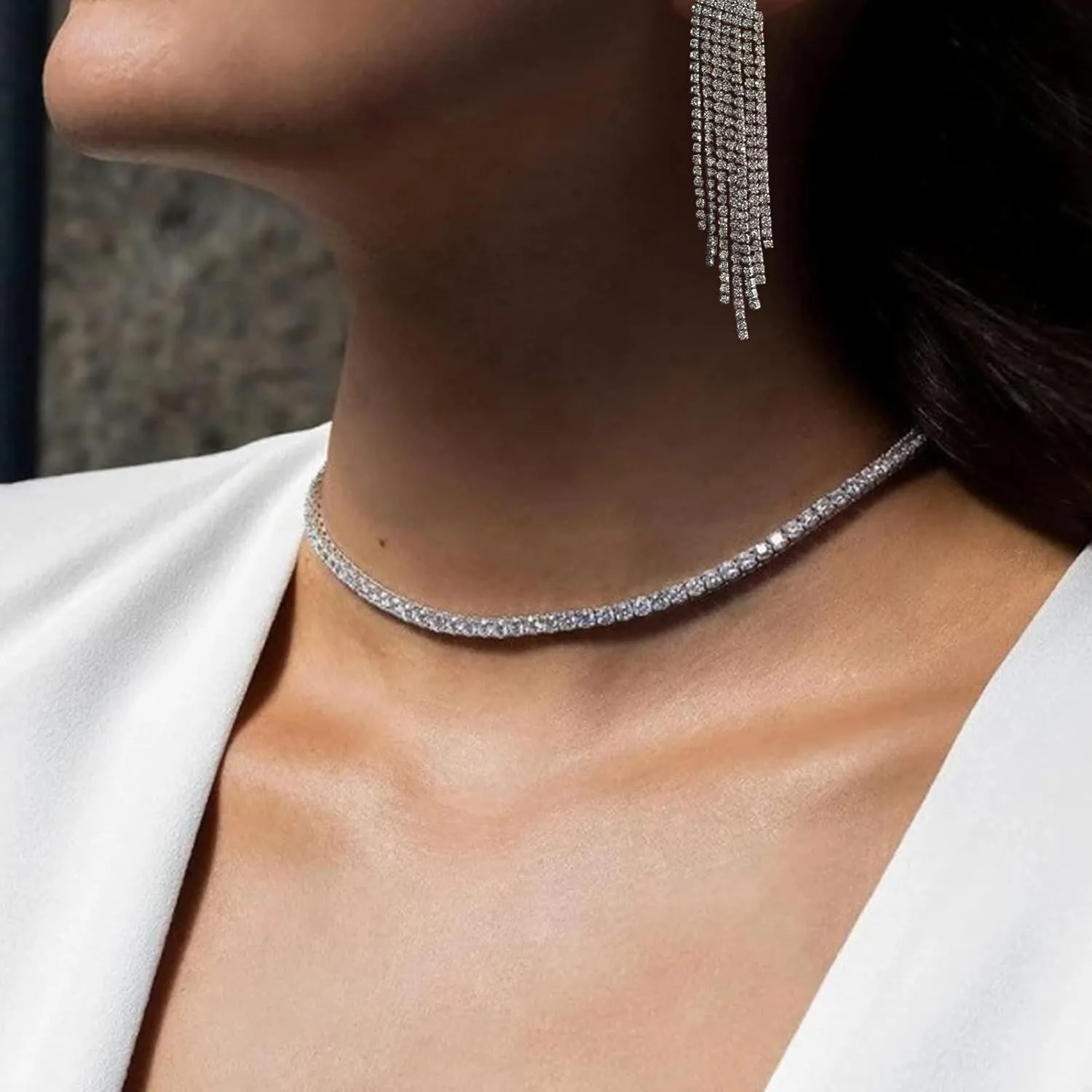 Luxval Tennis Necklace 14K Gold Plated Rhinestone Butterfly Choker Necklaces for women Dainty Zirconia Cut Faux Diamond chain 3mm