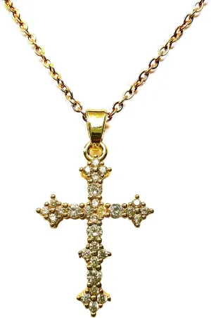 Lyvur Cross Necklace for Women 14 K Gold Plated Crystal Cross Necklaces Ribbon Pendant with Diamond for Women Trendy Jewelry Gifts
