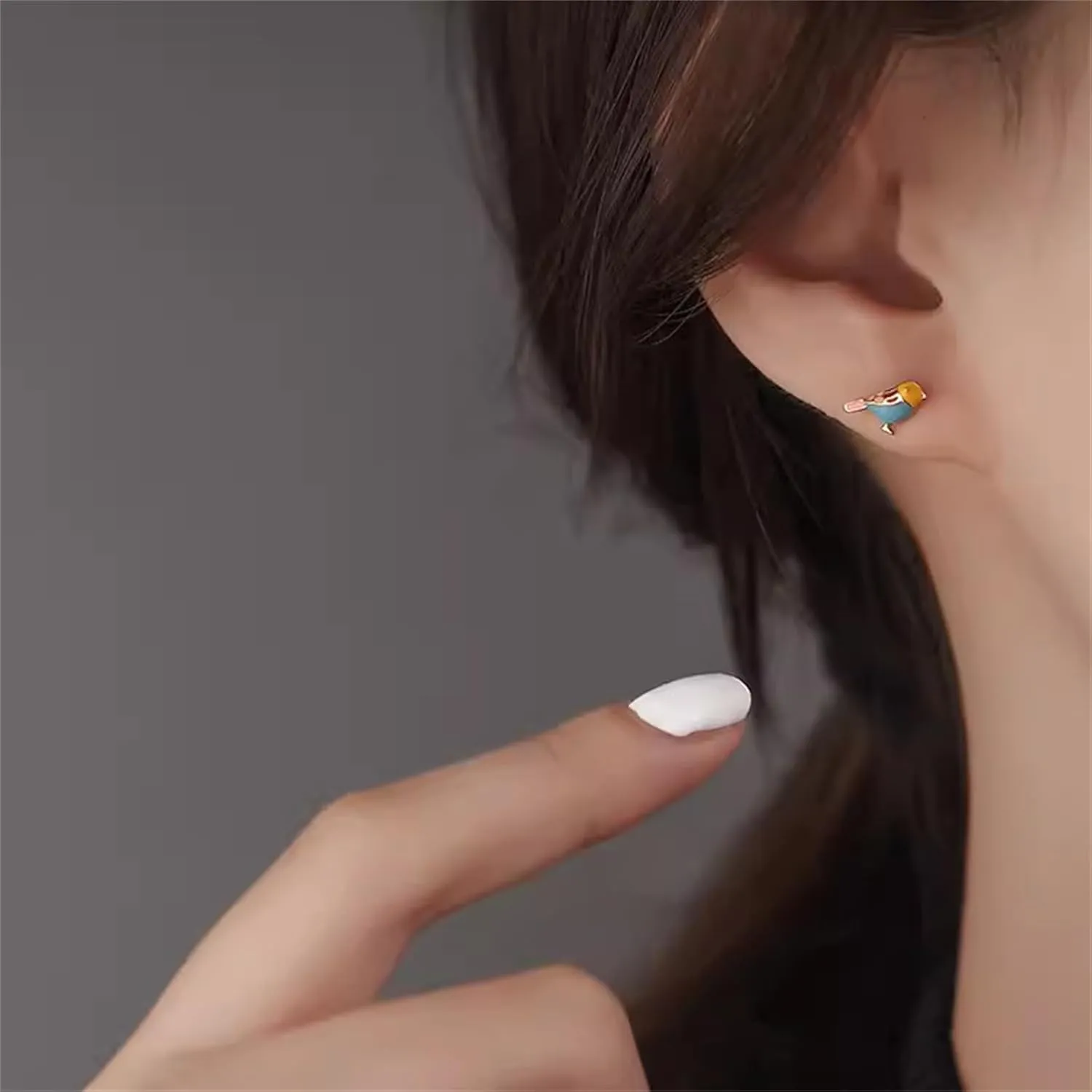 MALOYANVE Cute Bird Earrings 925 Sterling Silver Gold Plated Post Small Lifelike Animal Pet Enameled Blue Yellow Pink or Purple Feather Birds Piercing Ear Stud Earrings Jewelry Gifts for Women