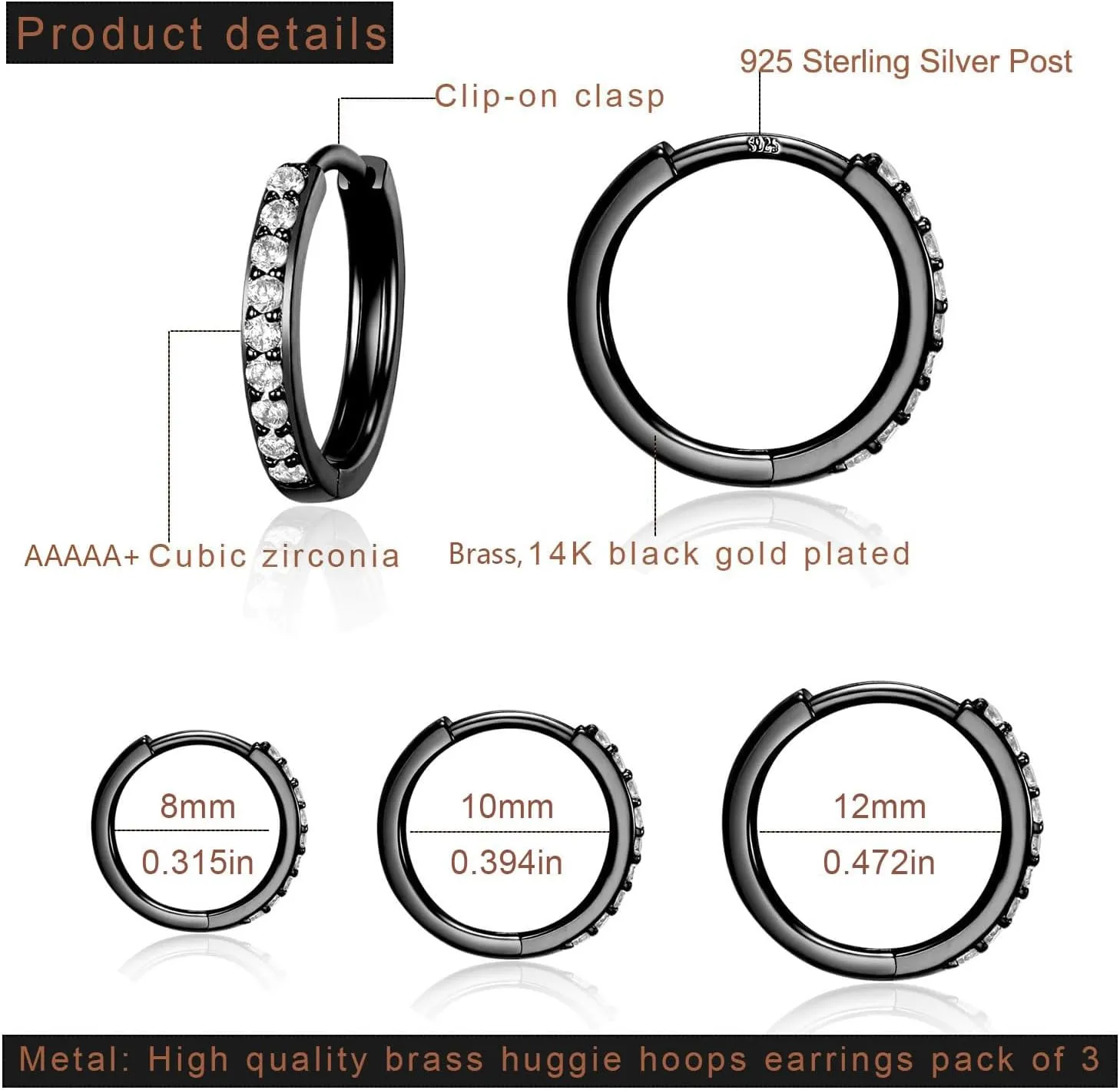 MDFUN 18K Gold Plated Chunky Hoop Earrings Set for Women Cubic Zirconia Hypoallergenic Small Huggie Hoops Earring Jewelry