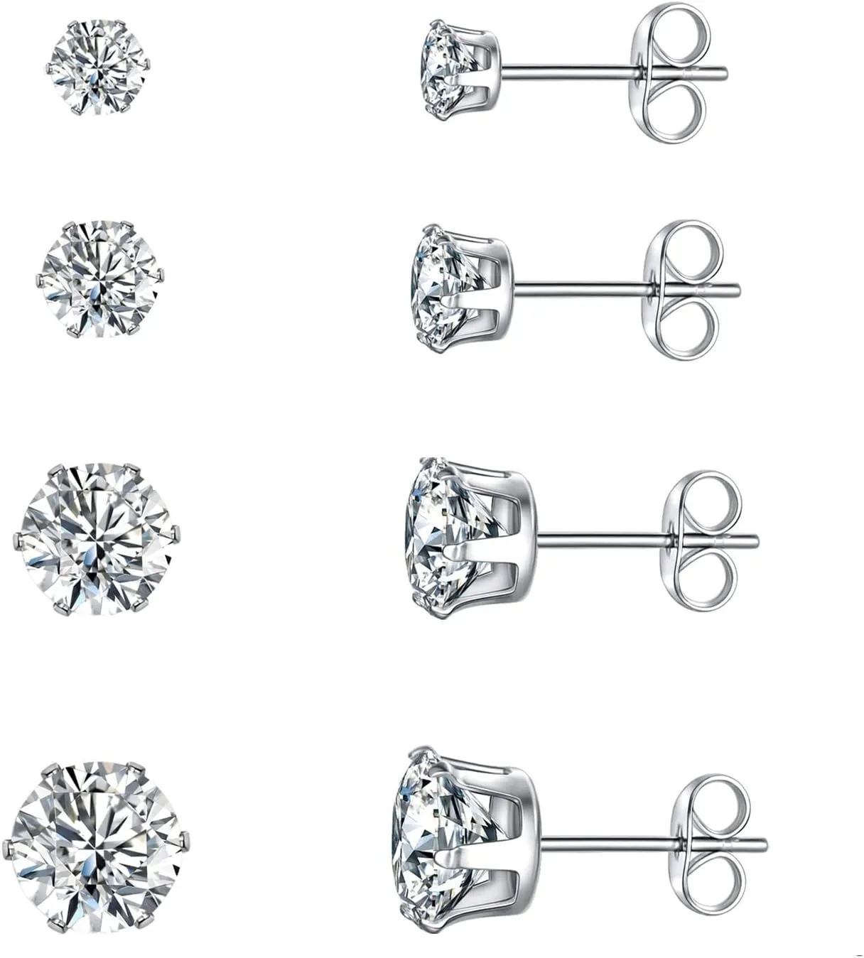 MDFUN Synthetic Moissanite Earrings Set 14K White Gold/Yellow Gold 6 Prong Round Synthetic Moissanite Stud Earring Set Pack of 3/4 Pairs
