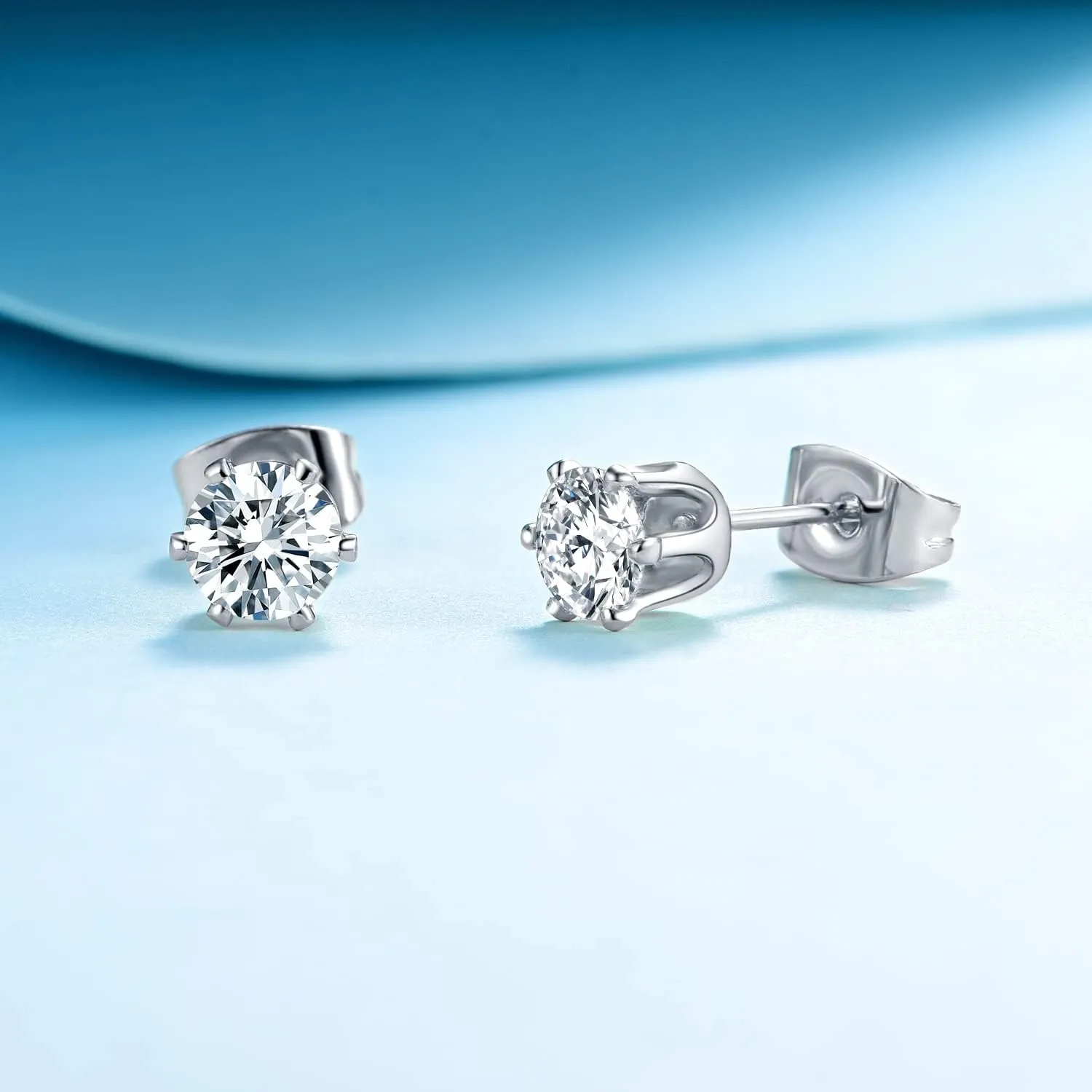 MDFUN Synthetic Moissanite Earrings Set 14K White Gold/Yellow Gold 6 Prong Round Synthetic Moissanite Stud Earring Set Pack of 3/4 Pairs
