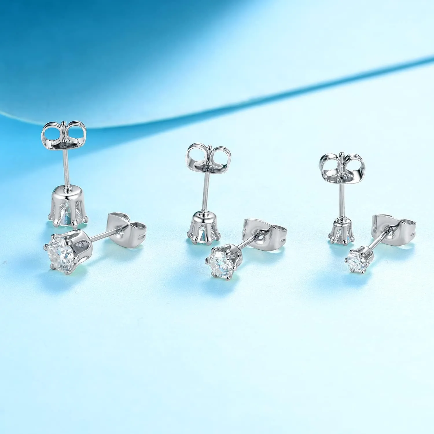 MDFUN Synthetic Moissanite Earrings Set 14K White Gold/Yellow Gold 6 Prong Round Synthetic Moissanite Stud Earring Set Pack of 3/4 Pairs