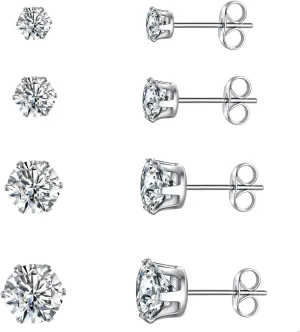 MDFUN Synthetic Moissanite Earrings Set 14K White Gold/Yellow Gold 6 Prong Round Synthetic Moissanite Stud Earring Set Pack of 3/4 Pairs