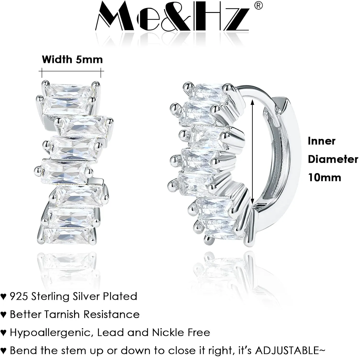 Me&Hz Gold Huggie Earrings Small Huggie Hoop Earrings for Women 14K Gold Plated Hypoallergenic Cubic Zirconia Huggies Mini Silver Hoop Earring for Women