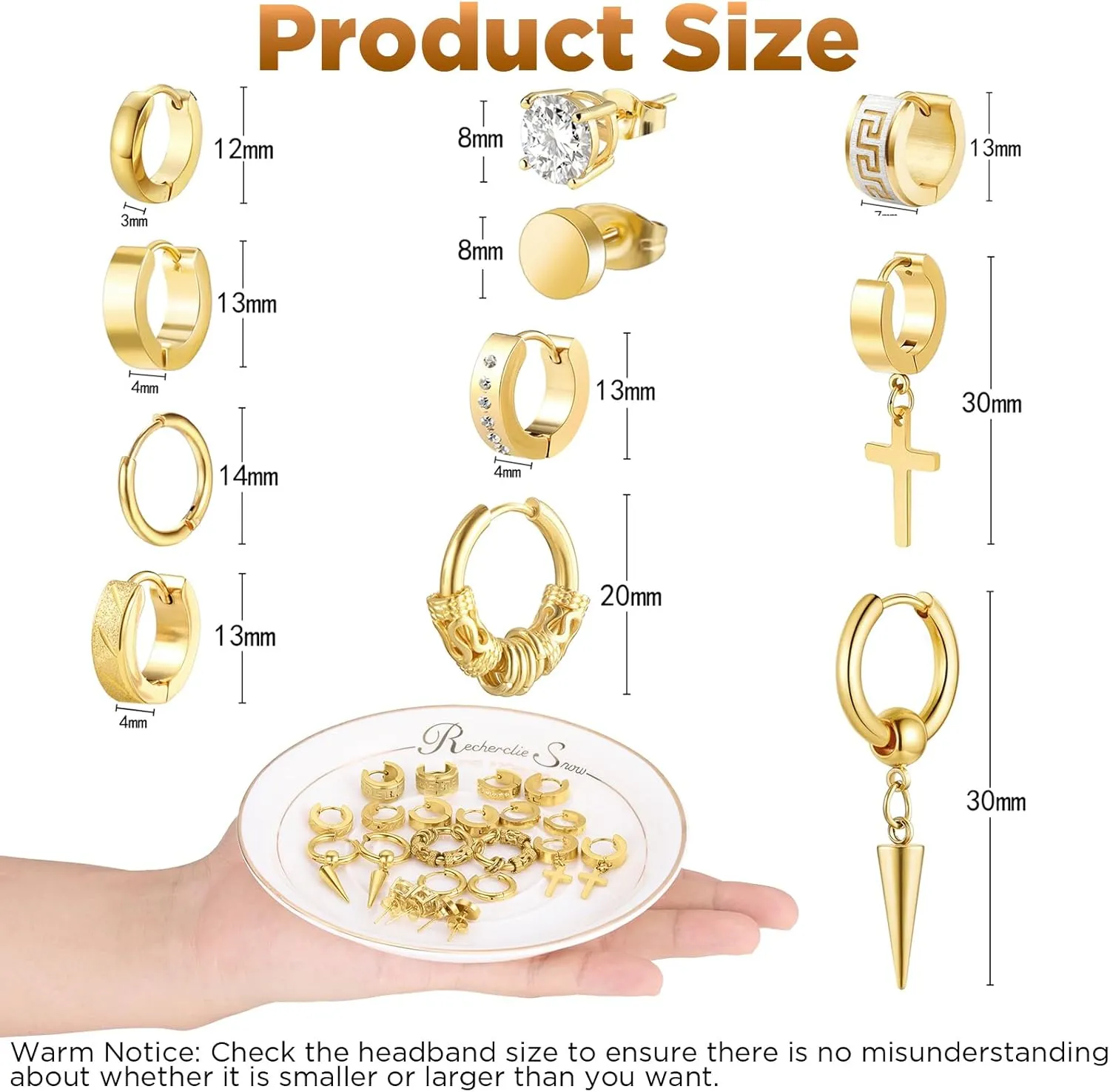 Men Earrings, Funtopia 11 Pairs Stainless Steel Small Hoop Earrings Cross Dangle Earrings Set, Fashion Huggie Earrings Piercing Jewelry for Party Birthday