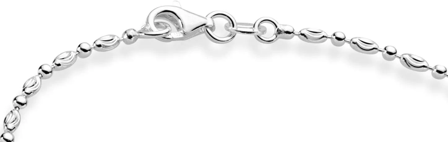 Miabella 925 Sterling Silver Diamond-Cut Oval and Round Bead Ball Chain Anklet Ankle Bracelet for Women, Made in Italy