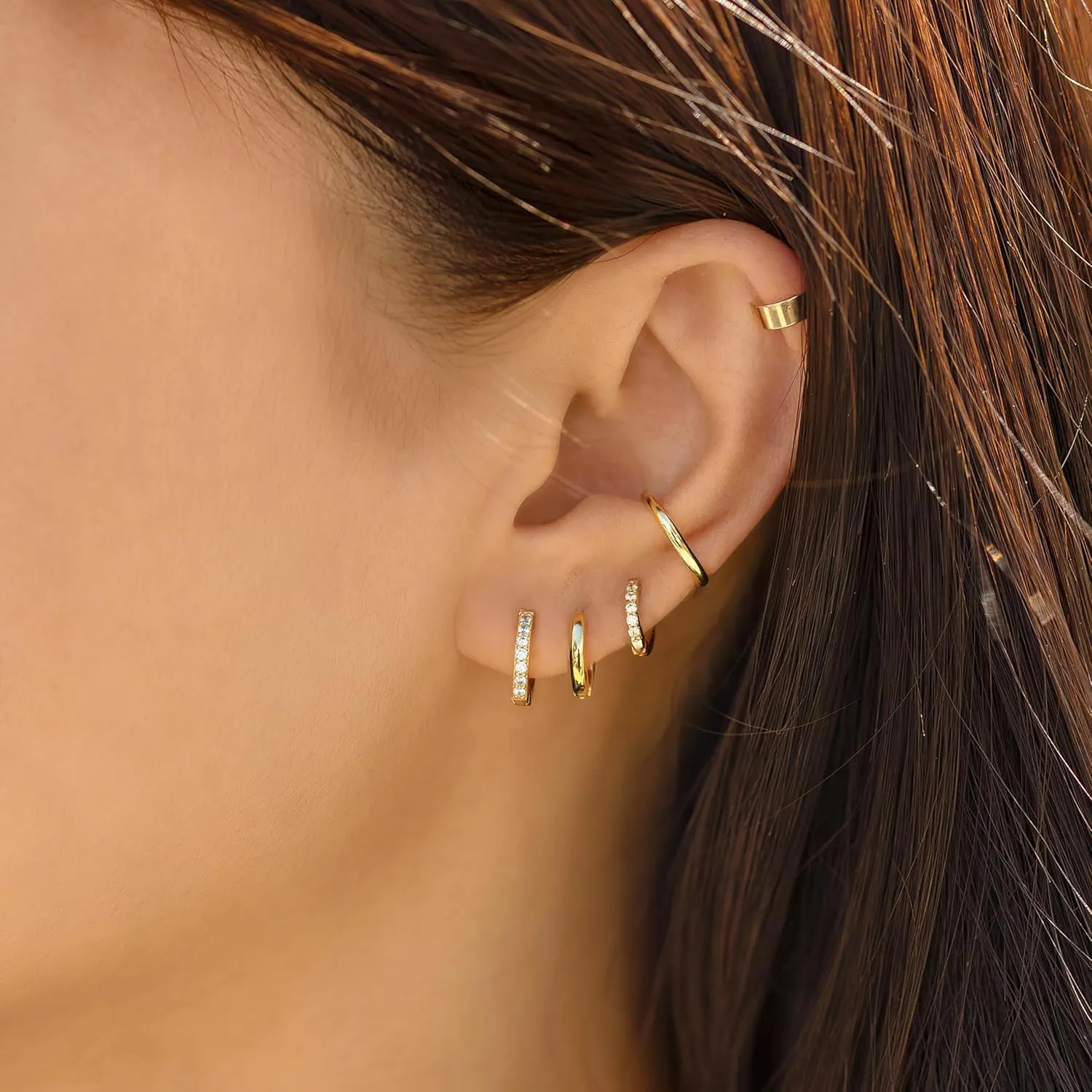 micuco 3 Pairs Small Hoop Earrings Tiny Cartilage Earrings for Women Cubic Zirconia Earrings Huggie Hoop Ear Piercing Earrings for Men 8mm 10mm 12mm