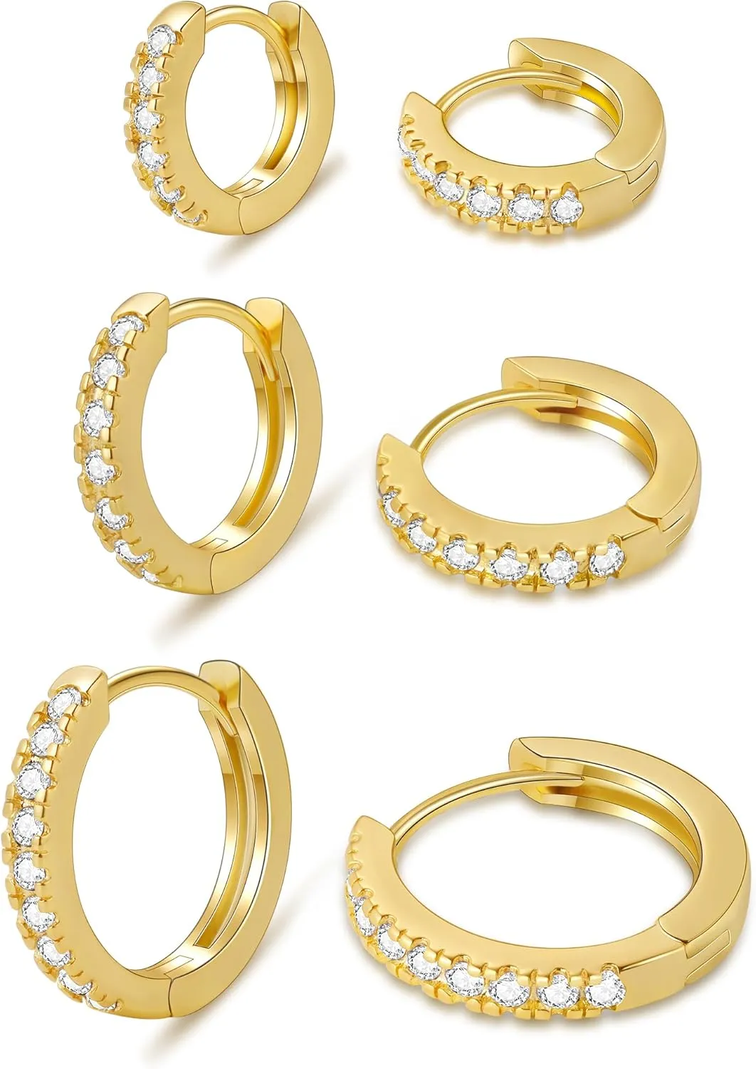 micuco 3 Pairs Small Hoop Earrings Tiny Cartilage Earrings for Women Cubic Zirconia Earrings Huggie Hoop Ear Piercing Earrings for Men 8mm 10mm 12mm