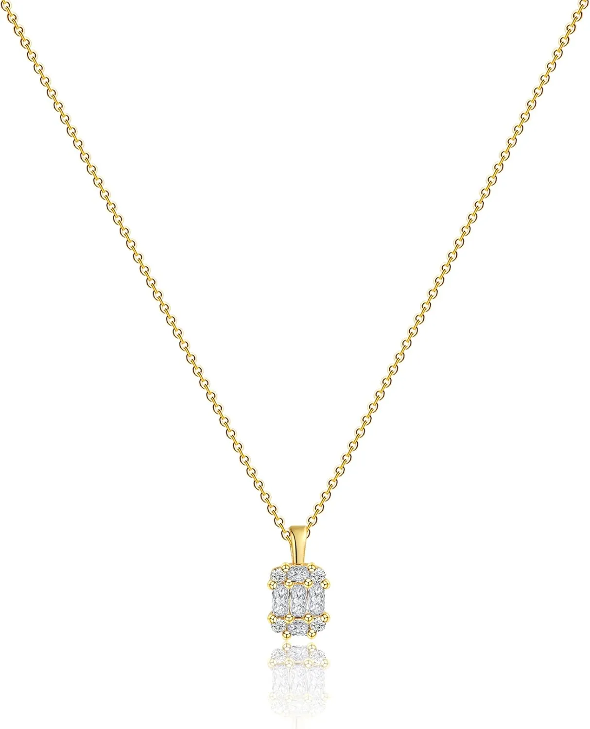 MIDEEO CZ Diamond Necklace for Women Dainty Layered Cubic Zirconia Solitaire Pendant Necklace Gold Plated Waterdrop Shape Square Emerald Green CZ Simulated Diamond Bridesmaid Necklace