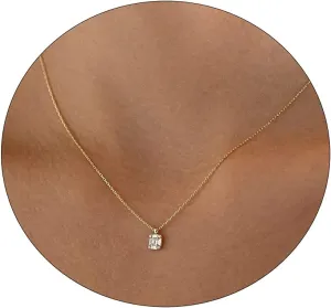 MIDEEO CZ Diamond Necklace for Women Dainty Layered Cubic Zirconia Solitaire Pendant Necklace Gold Plated Waterdrop Shape Square Emerald Green CZ Simulated Diamond Bridesmaid Necklace