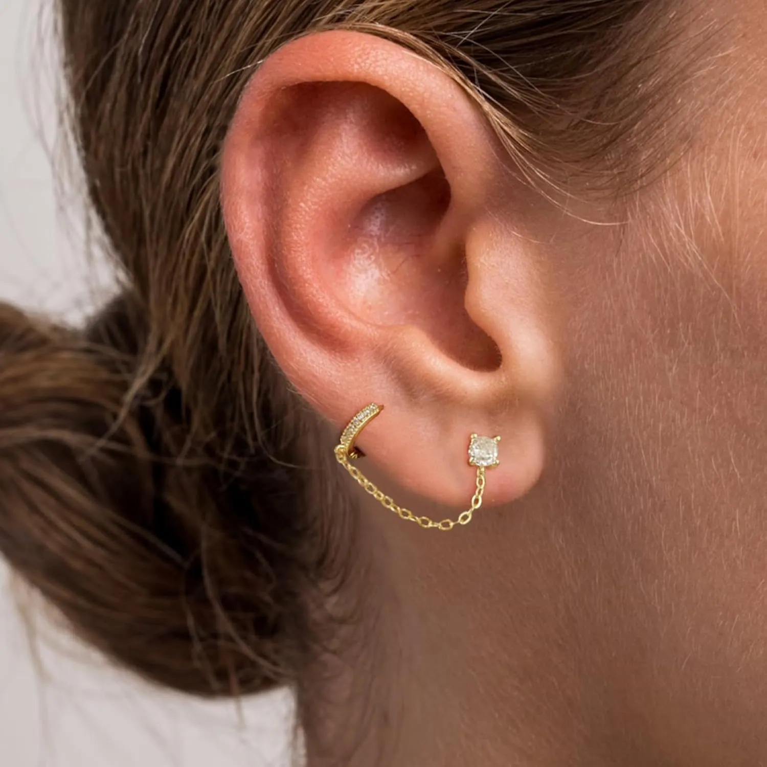 MIDEEO Stud Earrings for Women 14K Gold Plated Flat Back Stud Earrings Set for Multiple Piercing Lightweight Diamond Stud Hoop Hypoallergenic Earrings Gift for Her