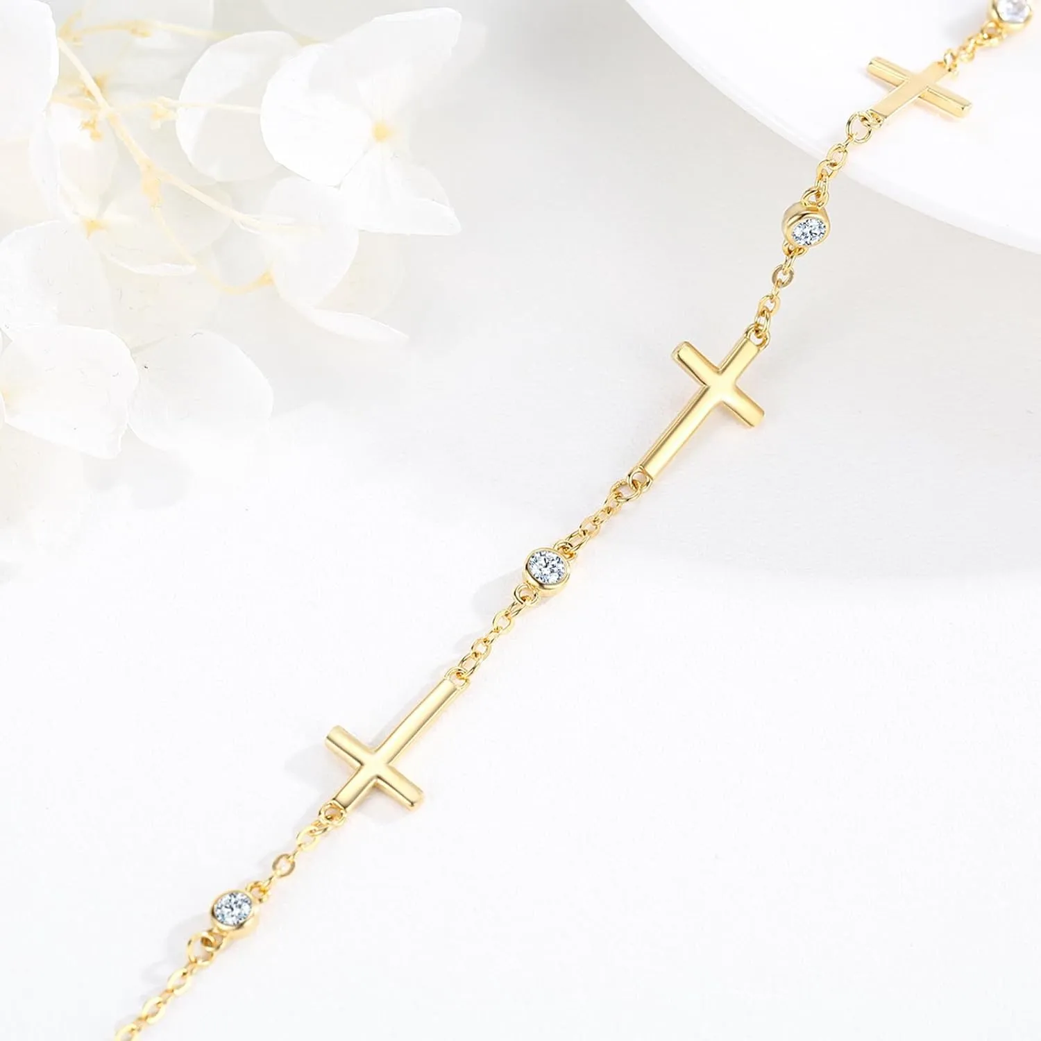 Midir&Etain Cross Bracelet 925 Sterling Silver Faith Bracelet Christian Bracelet Religious Bracelet Christian Cross Jewelry Gifts for Women