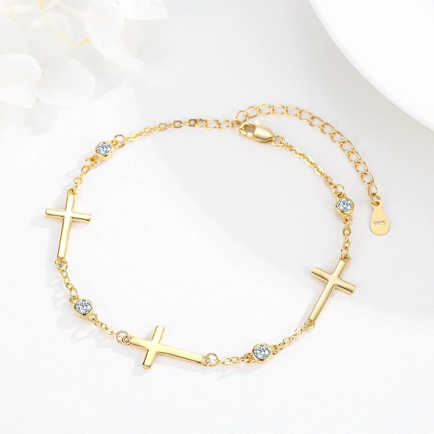 Midir&Etain Cross Bracelet 925 Sterling Silver Faith Bracelet Christian Bracelet Religious Bracelet Christian Cross Jewelry Gifts for Women